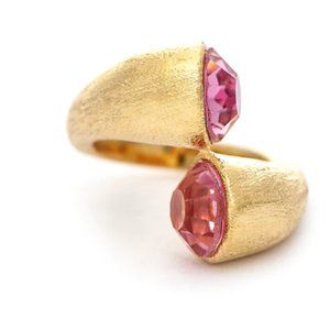 RIVKA FRIEDMAN Blush Crystal 18K Gold Bypass Ring - Size 8